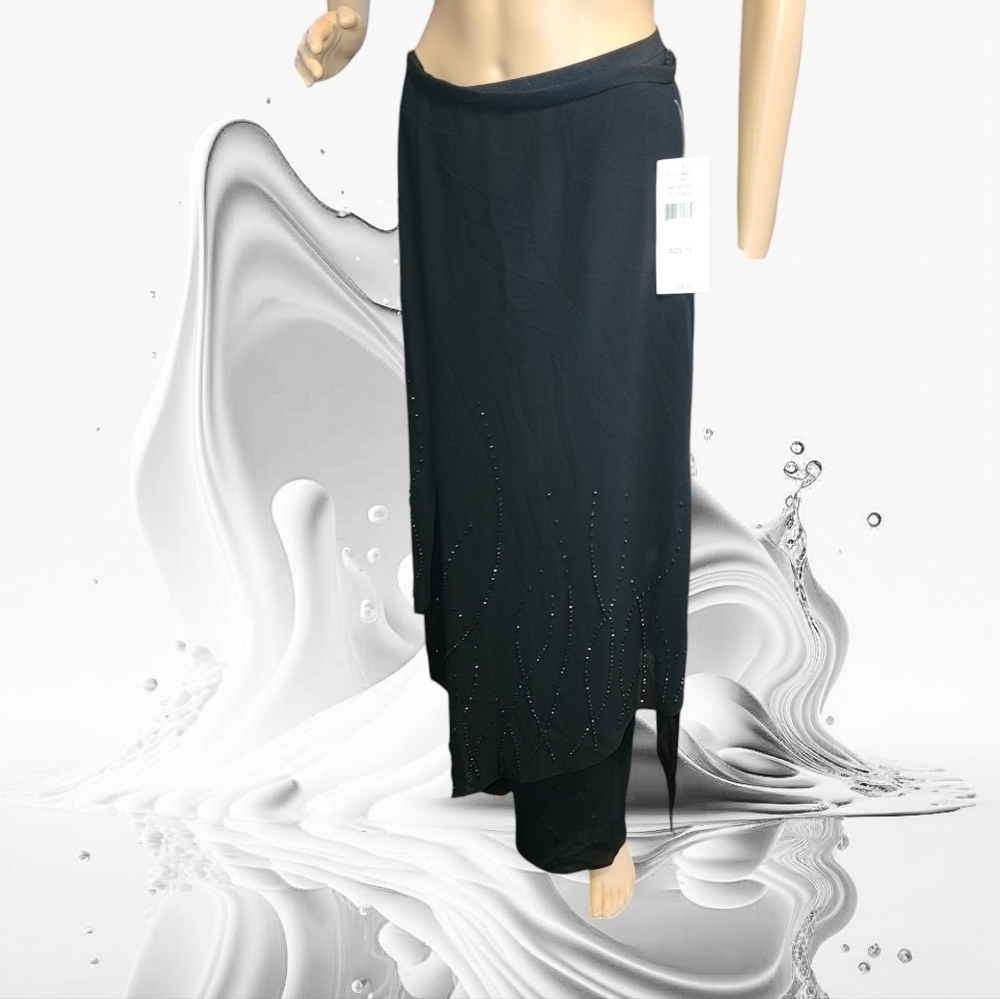 NWT JR Nites by Caliendo Black Beaded Sheer Overlay Dress Pants Sz 10